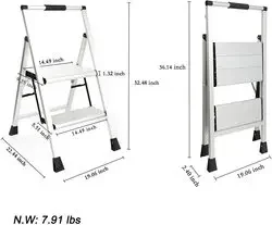 Household foldable 2 step stool aluminum size ladder portable folding step stool for apartment school and home