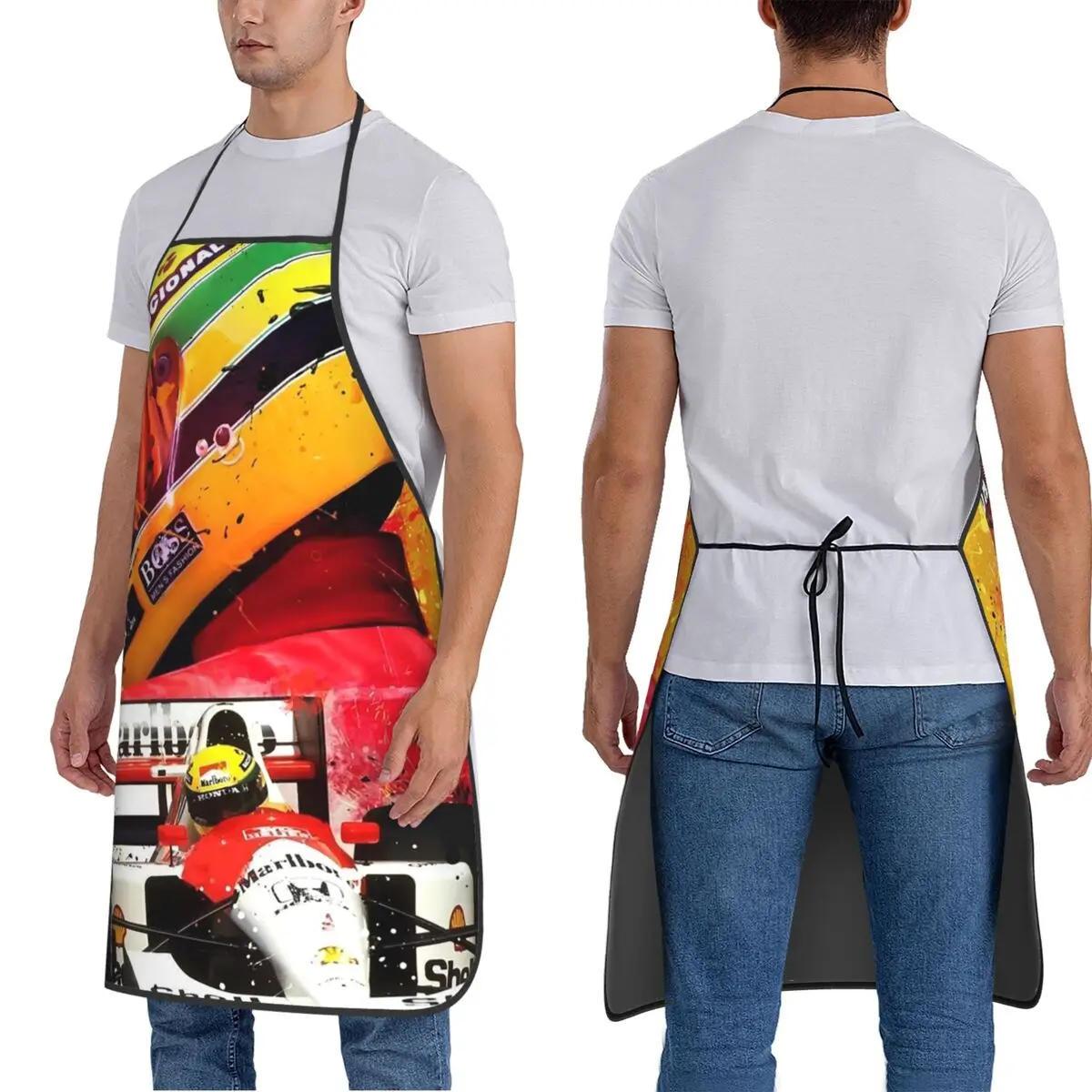 أيرتون سينا سباق السيارات مآزر الشيف الطبخ المطبخ Tablier مريلة مقاومة للماء تنظيف المطبخ بينافور للنساء الرجال البستنة #3
