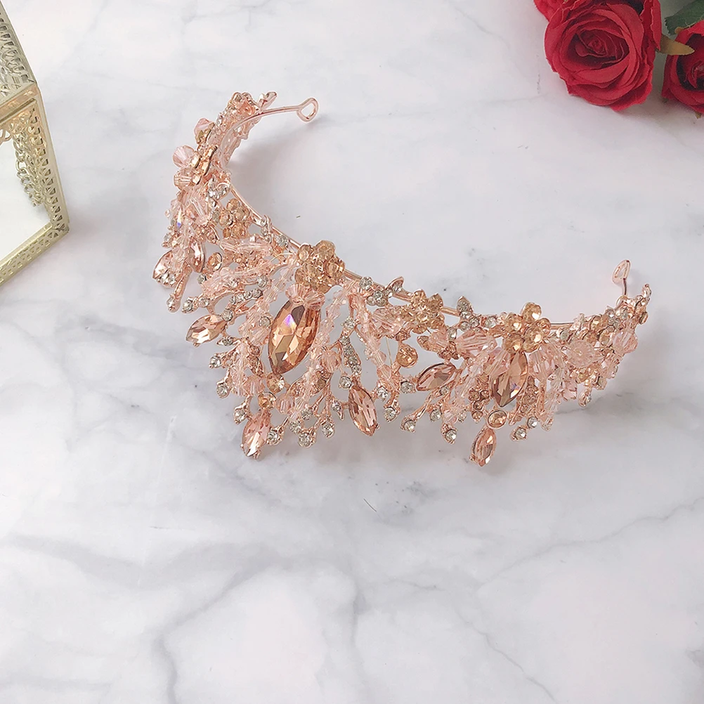 

Crystal Crown Bridal Headdress Wedding Headwear Pink Alloy Hair Hoop Girls Women Bridesmaids Jeweler Decoration Engagement