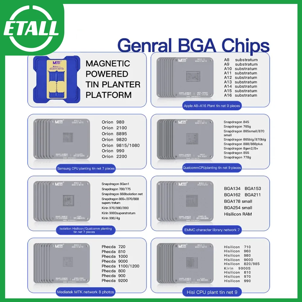 

MaAnt BGA Reballing Stencil Platform For iPhone A8-A16 Motherboard MTK EMMC Qualcomm HUAWEI CPU Welding Repair Tools