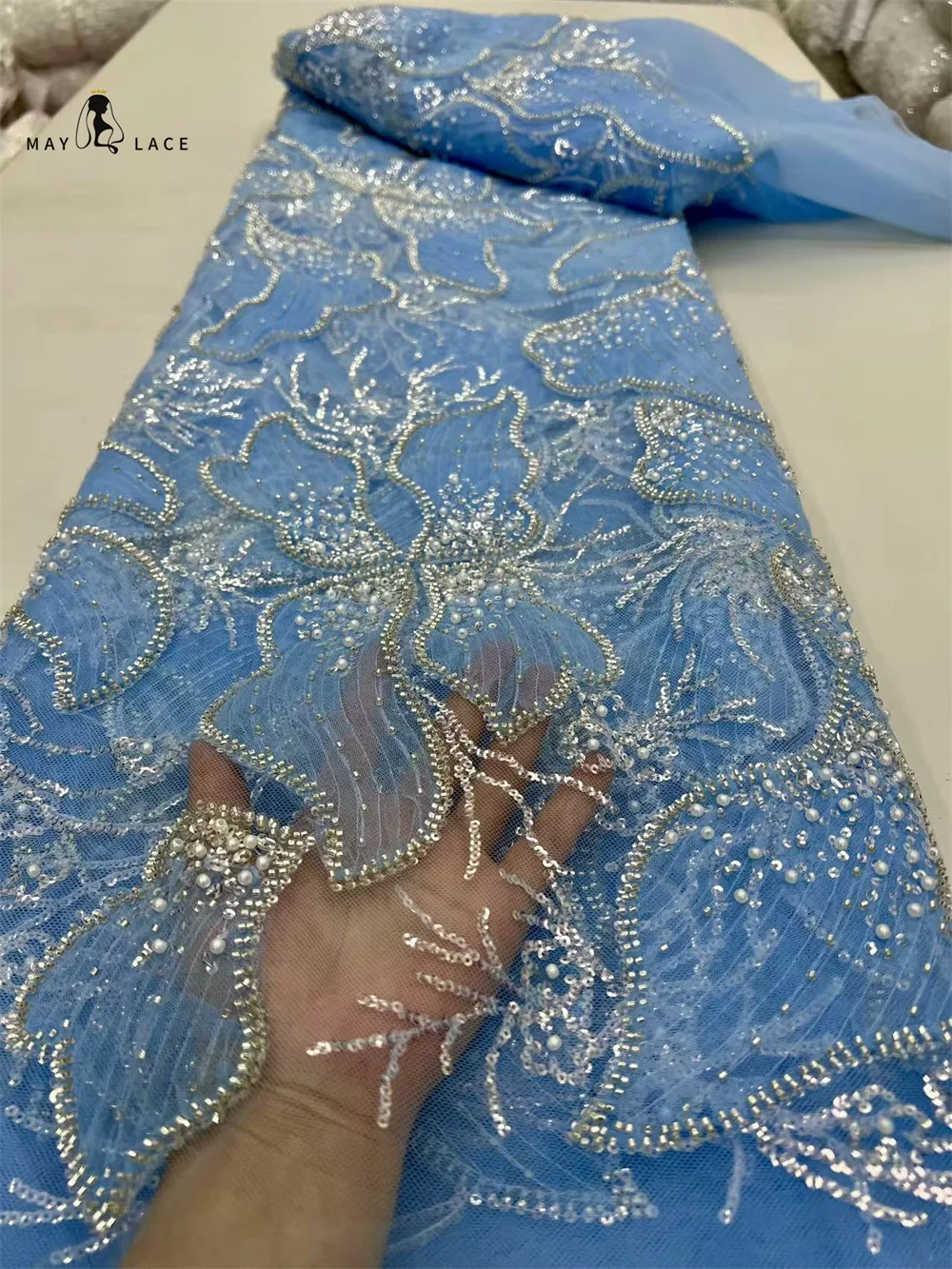 Black 2025 High Quality French Tulle Sequins Net Lace Fabric African Beaded Lace Fabric Nigeria For Wedding Dress Party Sewing