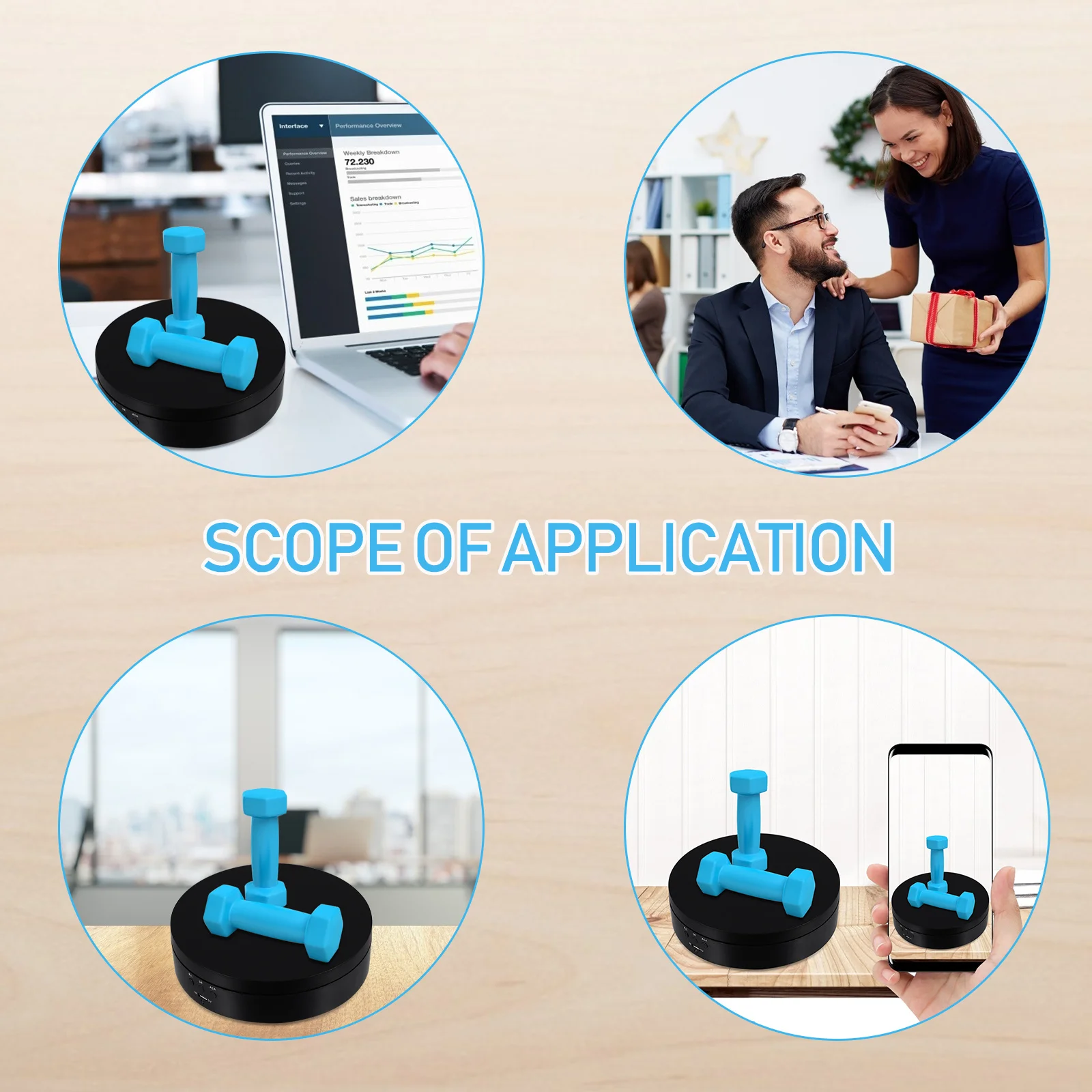 1Pcs 360 Degree Chargeable Automatic Rotating Display Stand Powerful Small Stable Jewelry Display Holder for Product