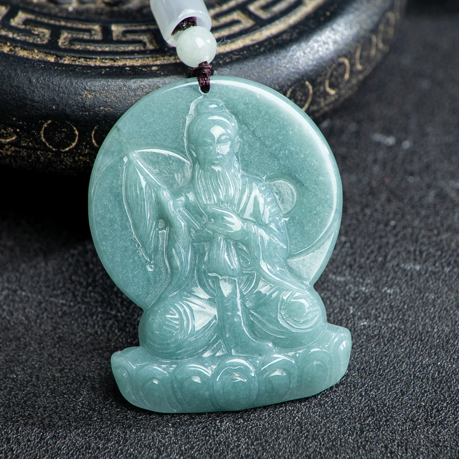 

TIMESWIND Original A-type Jade Taoist Taishanglaojun Light Green Pendant Authentic Men Necklace with Certificate
