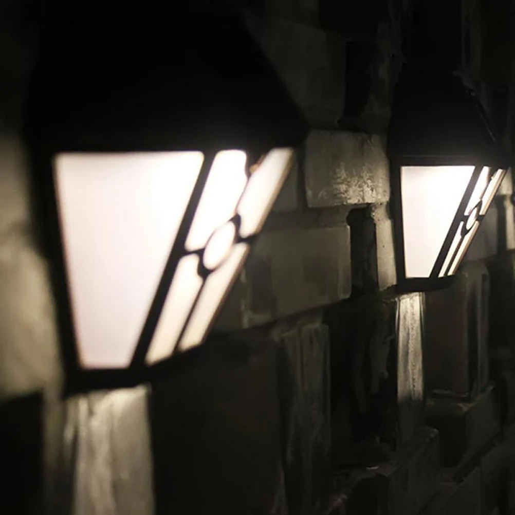 

2pcs Retro Wall Lamp Solar Powered Outdoor Hexagon Black Lawn Light Energy Saving Decoration Garden Balcony Night Lighting