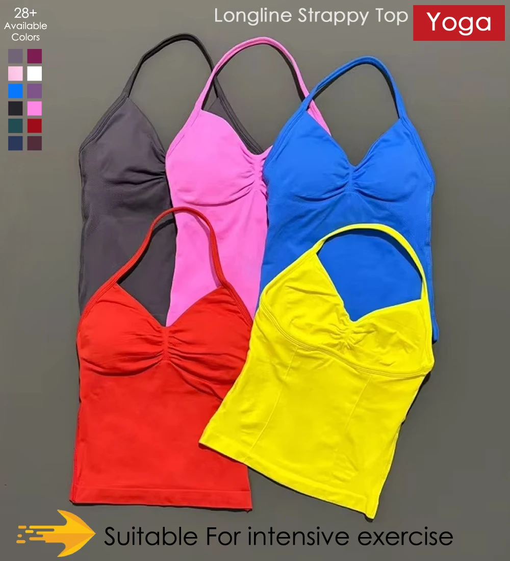 New-Longline Strappy Top Sports Yoga Vest Women's Fitness Tank Top Gym Beautiful Open Back Bra Running Workout Halter