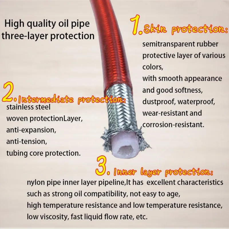 Universal Length 40cm-150cm Motorcycle Braided Steel Brake Oil Hose Line Pipe Colorful Brake Line Pipe Brake Oil Hose Line Pipe