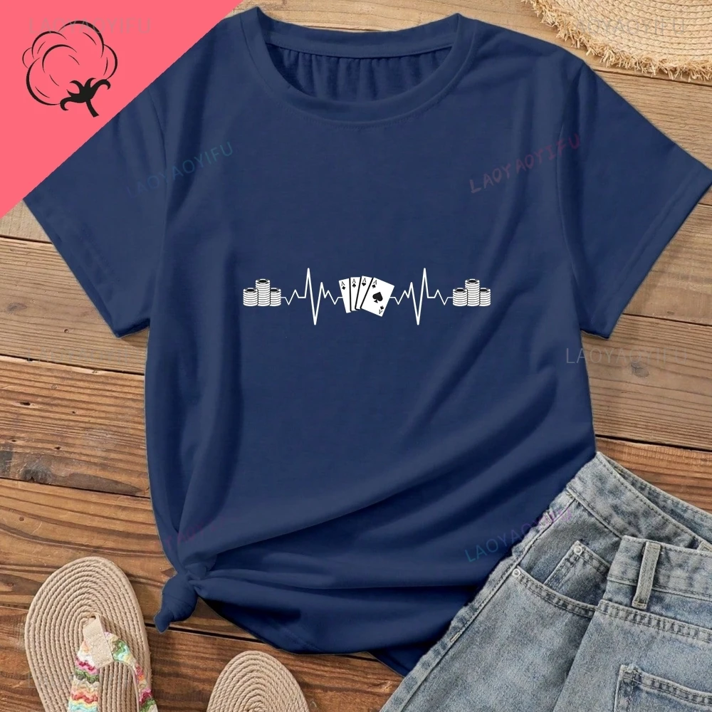 تي شيرت Heartbeat Poker، Lucky Poker المطبوع - نمط قميص عصري بأكمام قصيرة للجنسين - تي شيرت قطني كبير الحجم #2