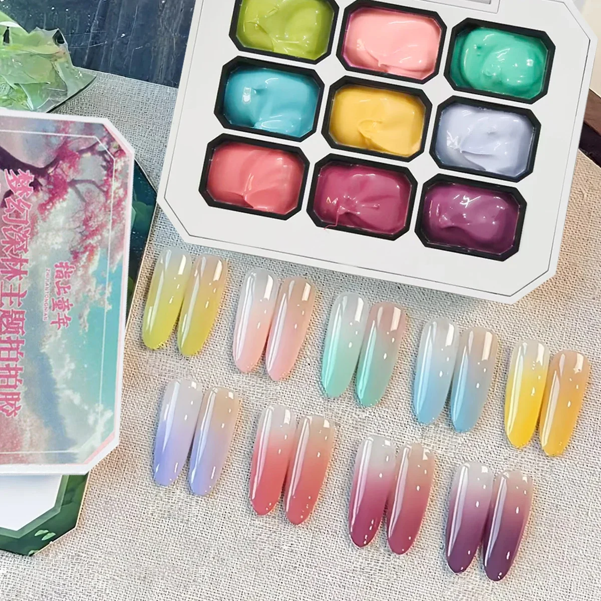 1 st 9 grid effen kloppen gel nagellak dopamine macaron lijm 3D snoep kleur uv & led nail art ontwerp creatie diy lente winter