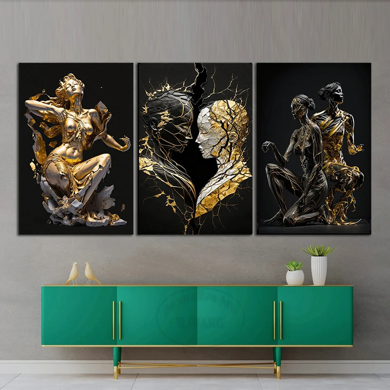 

Couples Kissing Metal Sculpture Art Canvas Painting 3D Effects Modern Abstract Posters Prints Hugging Wall Art Home Room Decor