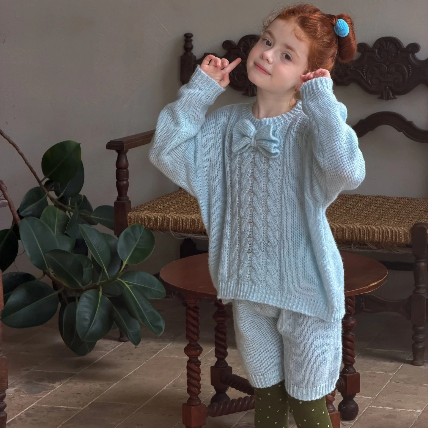 Girls Suit 2026 Spring and Autumn New Children's Clothing Korean Style Girl Baby Sweet Bow Lovely Knit Shirt Shorts Two Sets