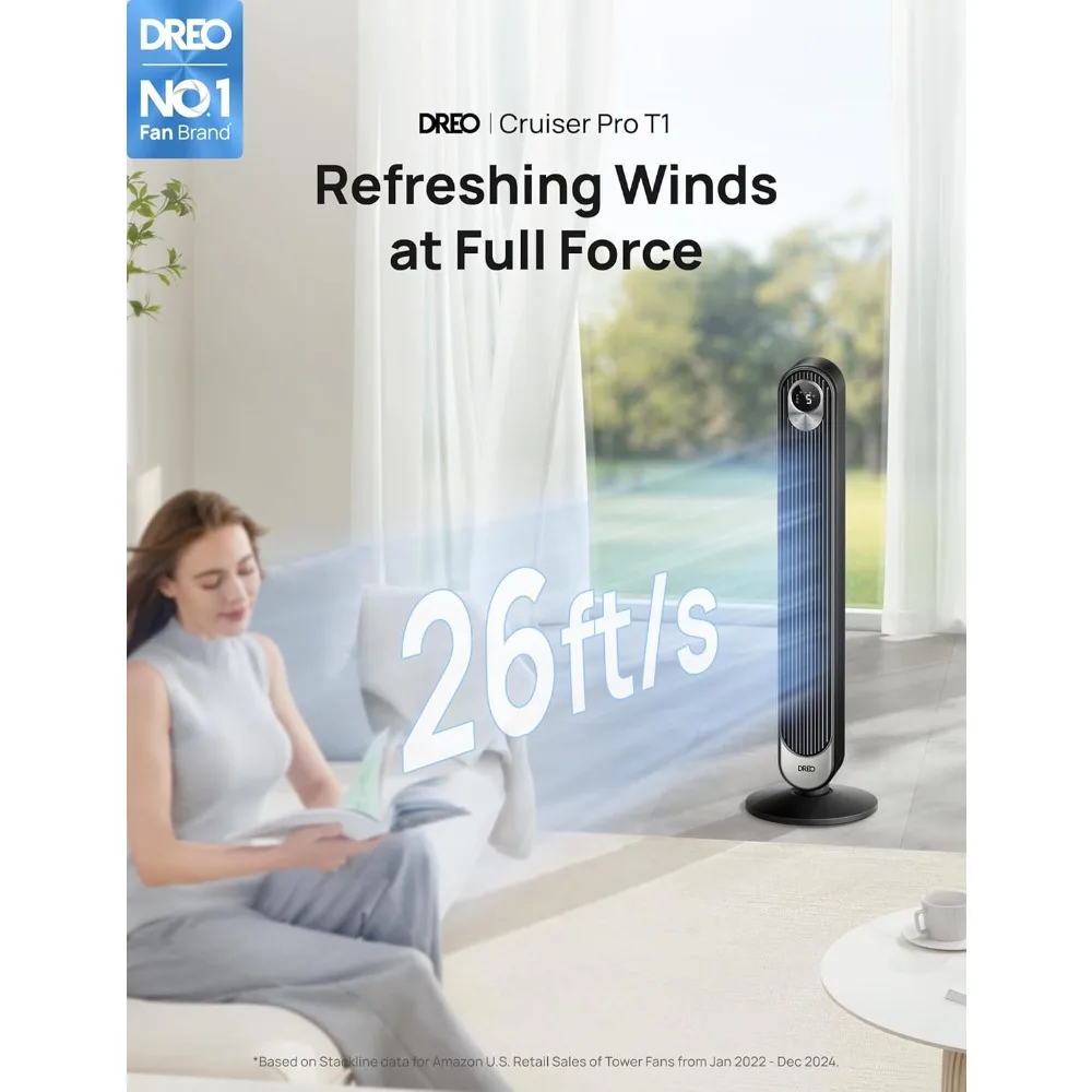 

Tower Fan for Bedroom, 90° Oscillating Standing Fan, 30ft far, 28dB Quiet for Sleep, 6 Speeds, 12H Timer, 42 Inch, Bladeless