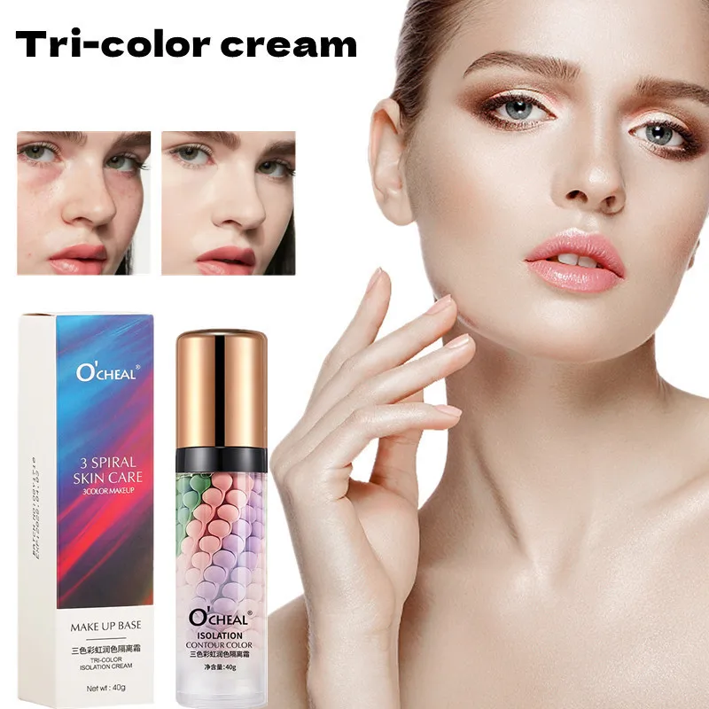 Face Makeup Primer Tri-color Cream Contour Color Isolation Waterproof Makeup Foundation Natural Makeup Base Cream Brighten Skin