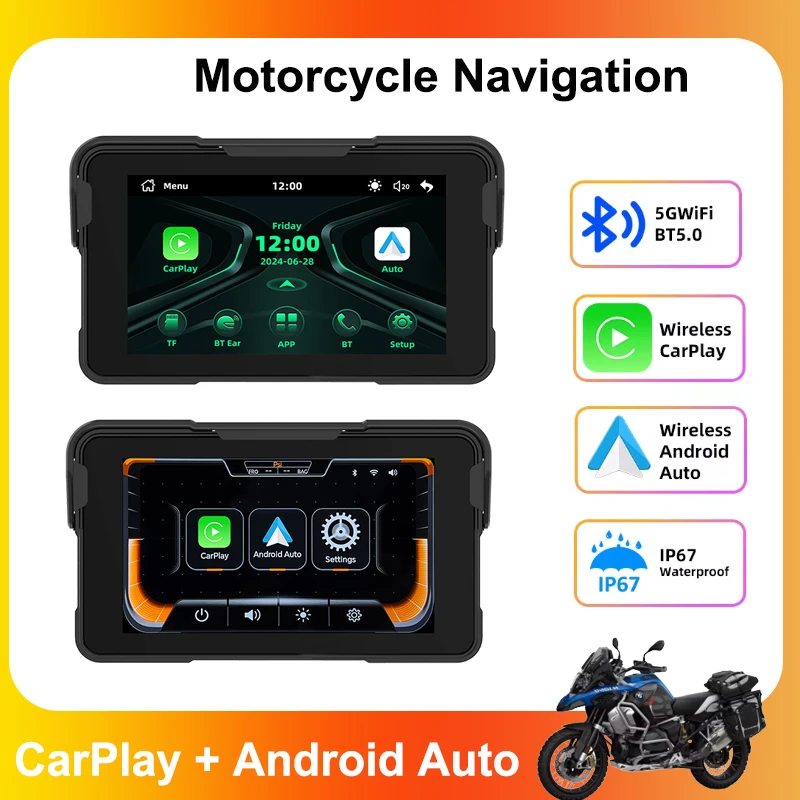 

5 Inch Motorcycle Portable Navigation GPS Wireless Carplay Android Auto IP67 Waterproof Motorcycle Touch Screen Display
