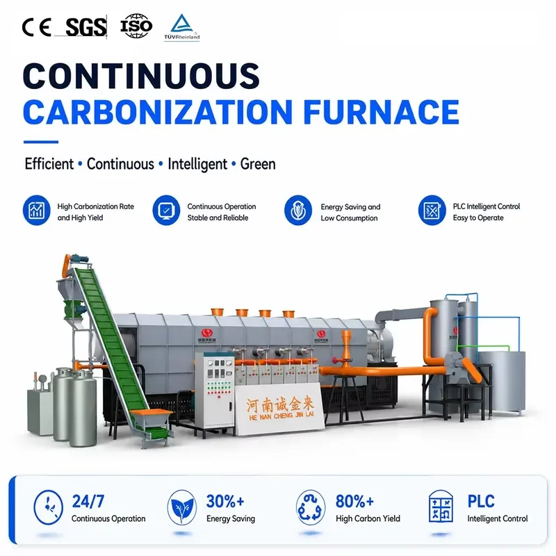 Continuous Carbonization Furnace Stainless Steel Motor High Productivity Biomass Wheat Straw Coconut Palm Kernel Shell