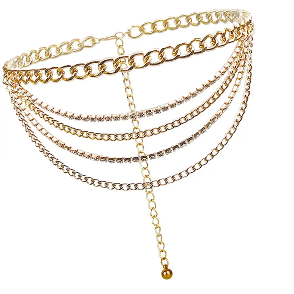 Rock Gothic Metal Multilayer Waist Belt Long Womens Girls Nightclub Dance