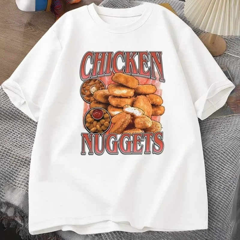 Chicken Nuggets Rap Vintage Graphic T-Shirt Women Funny Retro Food Lover Tee Aesthetic Trendy Y2K Streetwear T Shirt Oversized