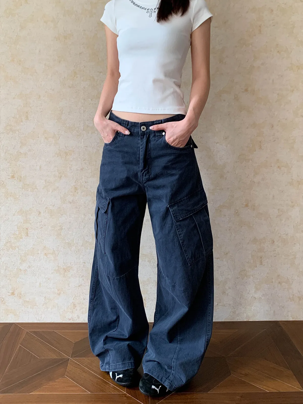 American High Street Retro Multi-Pocket Knife Shape Work Pants Loose Straight Leg Wide Leg Casual Trousers for Men And Women