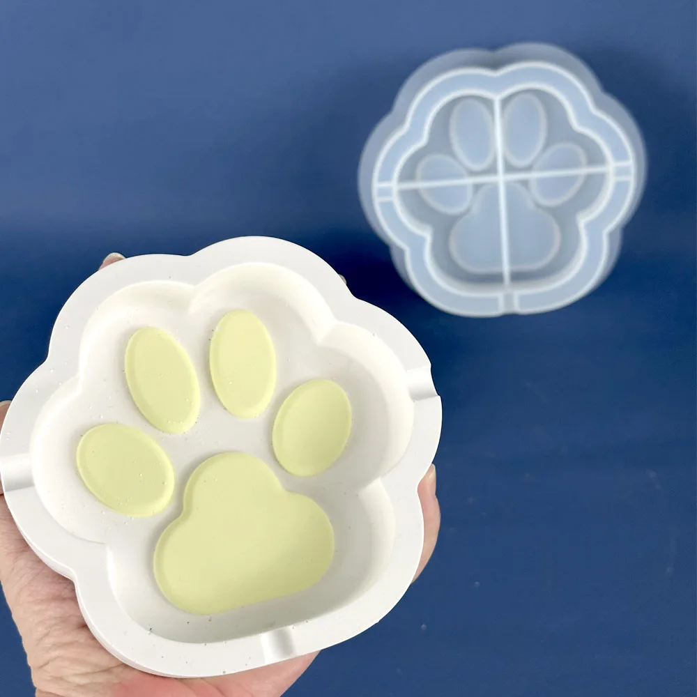 Cute Storage Box Silicone Mold DIY Cat Paw Ashtray Craft Gift Making Plaster Epoxy Resin Jewelry Plate Casting Molds Home Decor