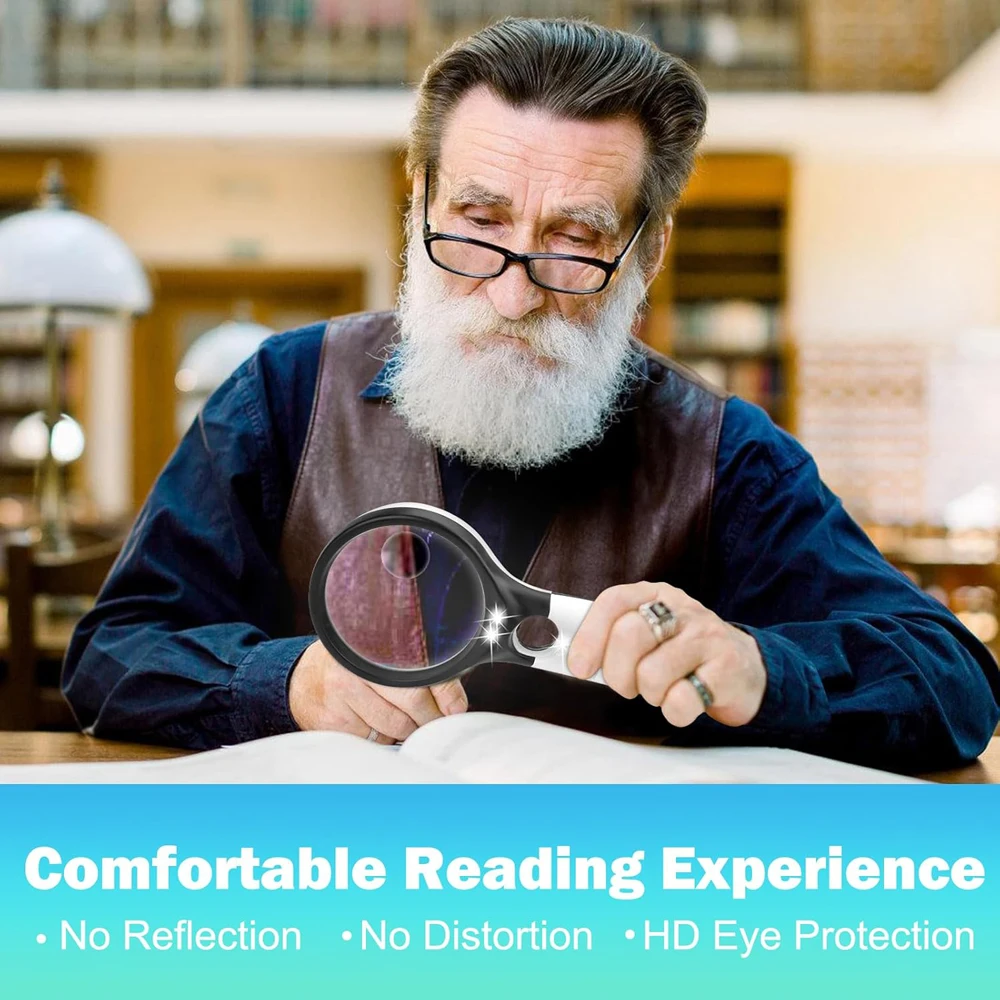 45X Professional แว่นขยายเครื่องประดับ Loupe LED Light มือถือแว่นขยาย Lupa สําหรับเหรียญแสตมป์เด็กผู้สูงอายุอ่าน