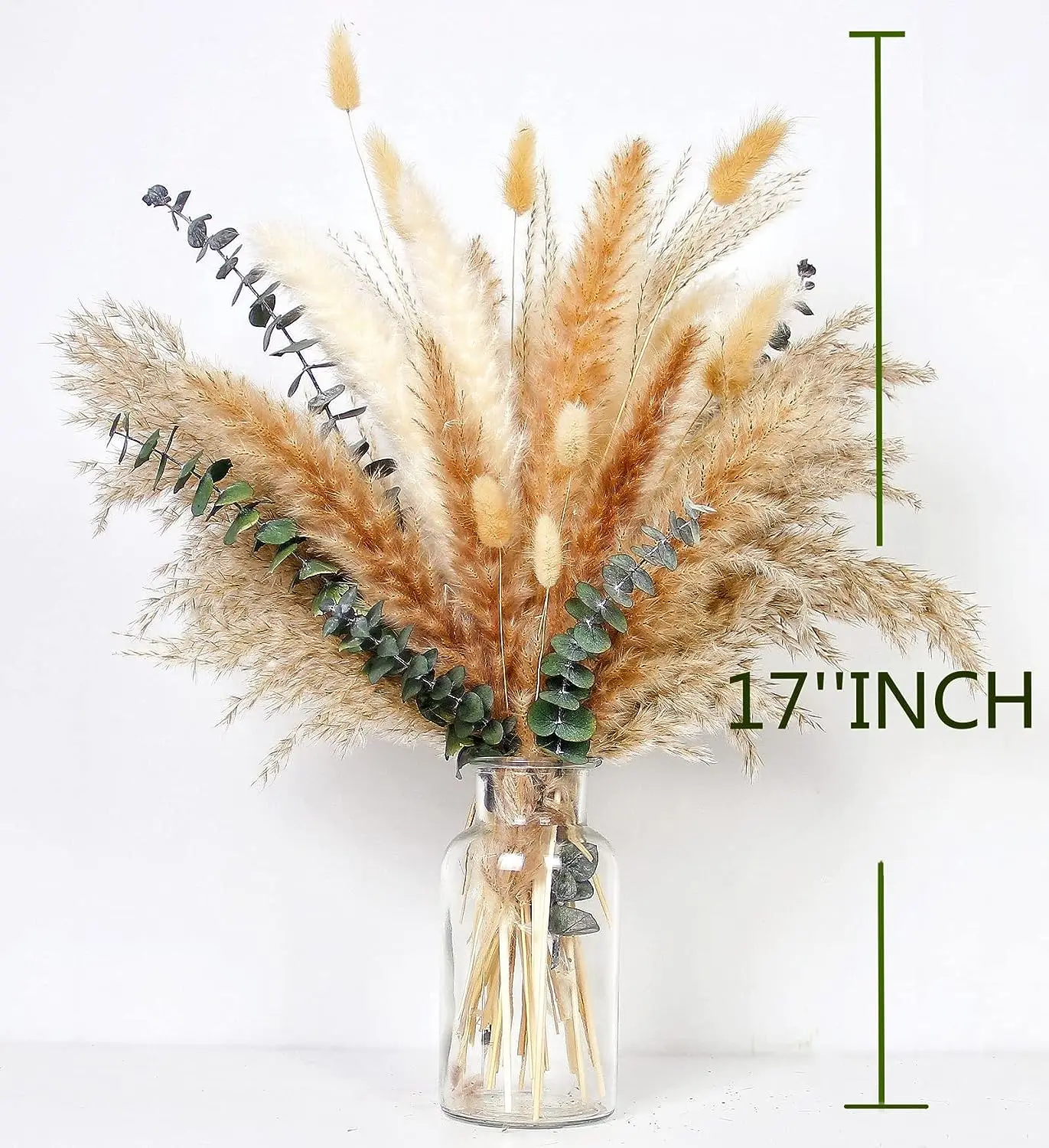 110 PCS of Boho Pampas Grass Decor, Naturally Dried Pompas, Bunny Tails Dried Flowers, and Dried Eucalyptus. Perfect for Wedding