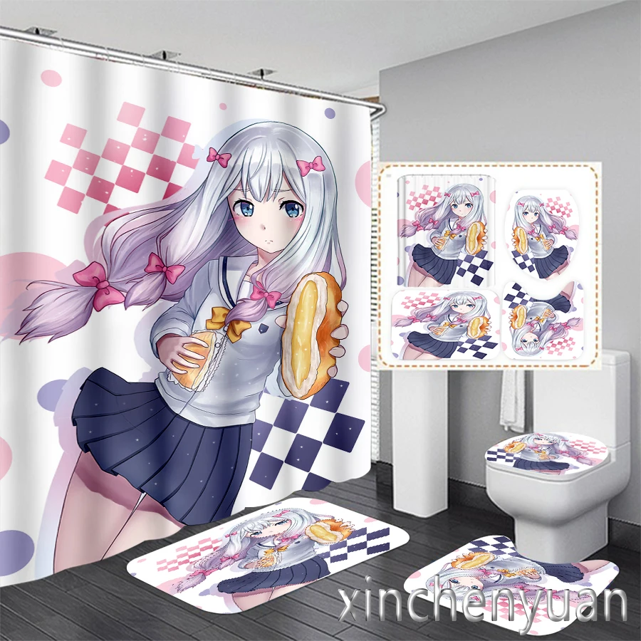 Phechion Nieuwe 3D Print Izumi Sagiri Douchegordijn Waterdicht Badkamer Gordijn Anti-Slip Badmat Set Wc Tapijten Tapijt VR184