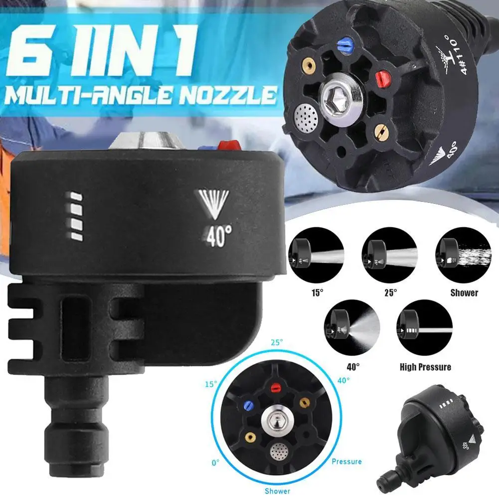Versatile 6-in-1 Pressure Washer Nozzle Adjustable 3000 PSI Nozzle With 1/4\'\' Quick Connect Gun Adapter Hoses Car Wash