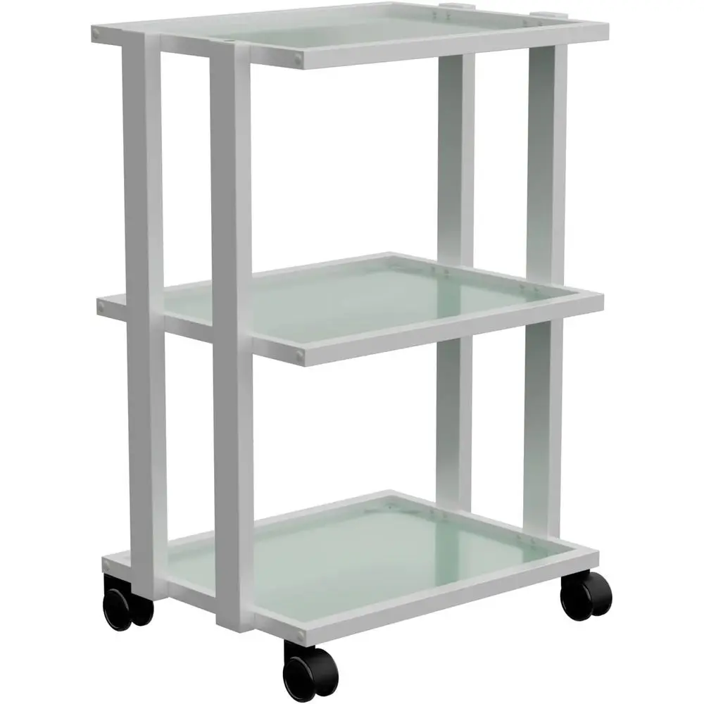 

Three-Tier Glass Tray with Metal Frame, Medical Spa Treatment Cart - USA-1041, White