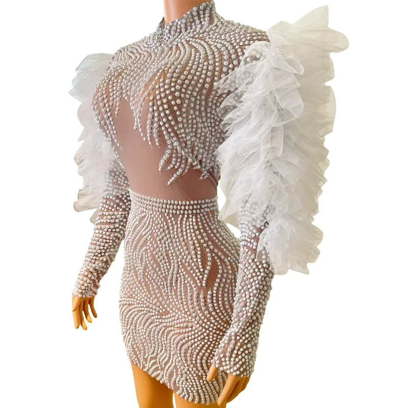 Mode Silber Strass Party Kleid Frauen Spitze Ärmeln Abendkleider Feiern Prom Kleid Bühne Festival Outfit XS7138