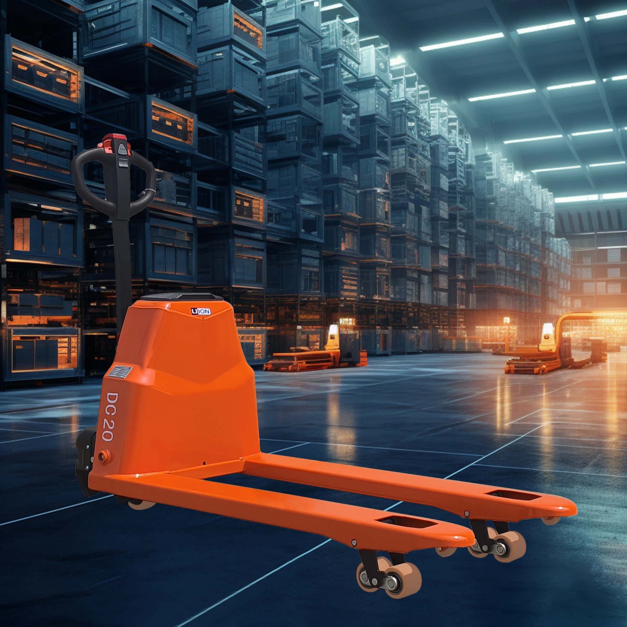 Gato para palés totalmente eléctrico, transpaleta con capacidad de 4400 libras, batería de litio de 48 V y 20 Ah, 6 horas de tiempo de trabajo, 48 x 27 pulgadas