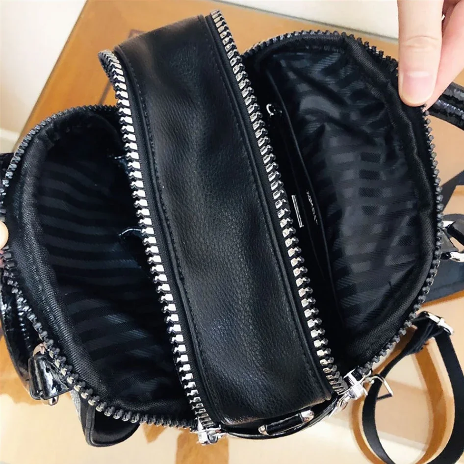 Female Vegan Leather Shiny Rhinestone Small Size Convertible Handbag Backpack Luxuri Designer Stylish Travel Everyday Daypack