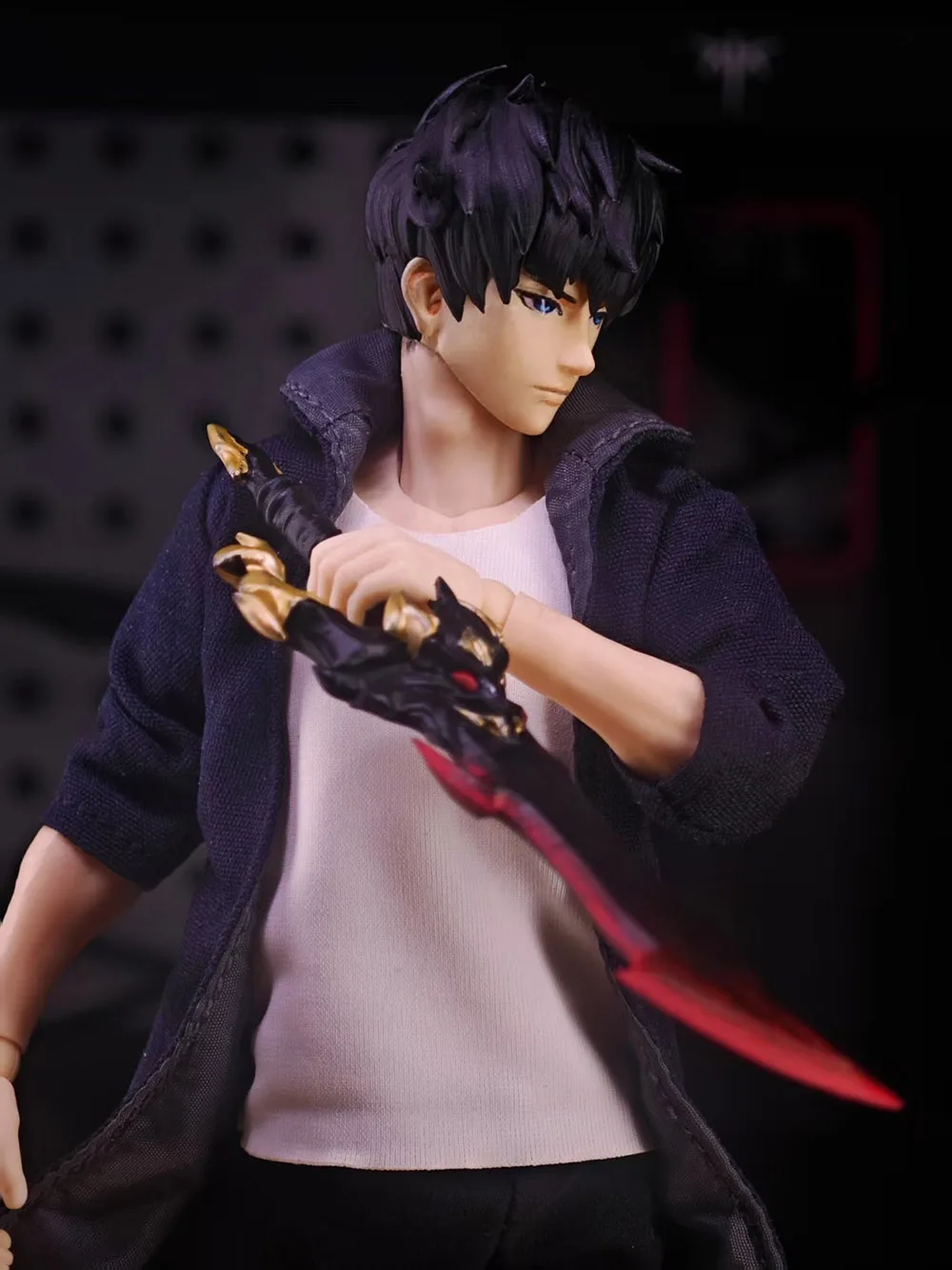 1/12 Solo Leveling Sung Jin-Woo Kostum Setelan Penahan Angin T-shirt Celana Aksesoris untuk 6 "Vtoys Romankey Action Figure Tubuh