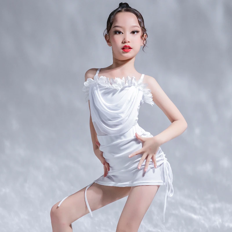 Children's Latin Dance Performance Performance, Hanging Strap Practice Dress, Daughter Tong, Open Back, Sleeveless Summer Season