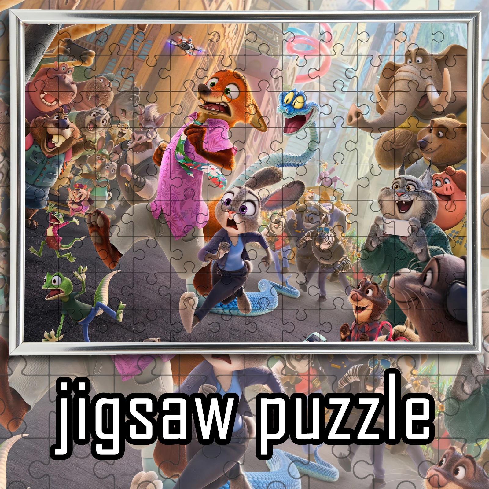 

Zootopia Judy & Nick Panic Street Scene Wooden Jigsaw Puzzle - Classic Disney Movie Moment Collectible for Fans