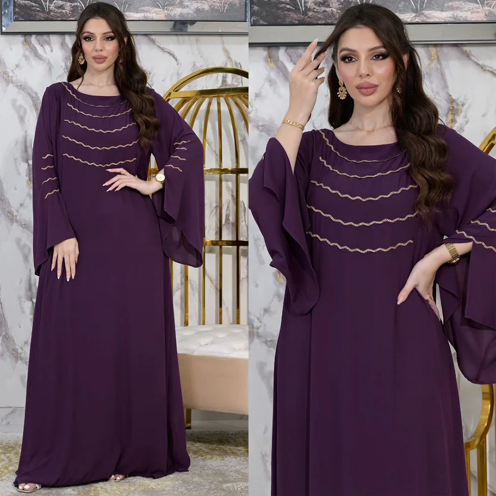 Flare Sleeves Prom Dresses Backless 2024 New Design Crystal Arabia Women Formal Occasion Evening Dresses Party Gown 