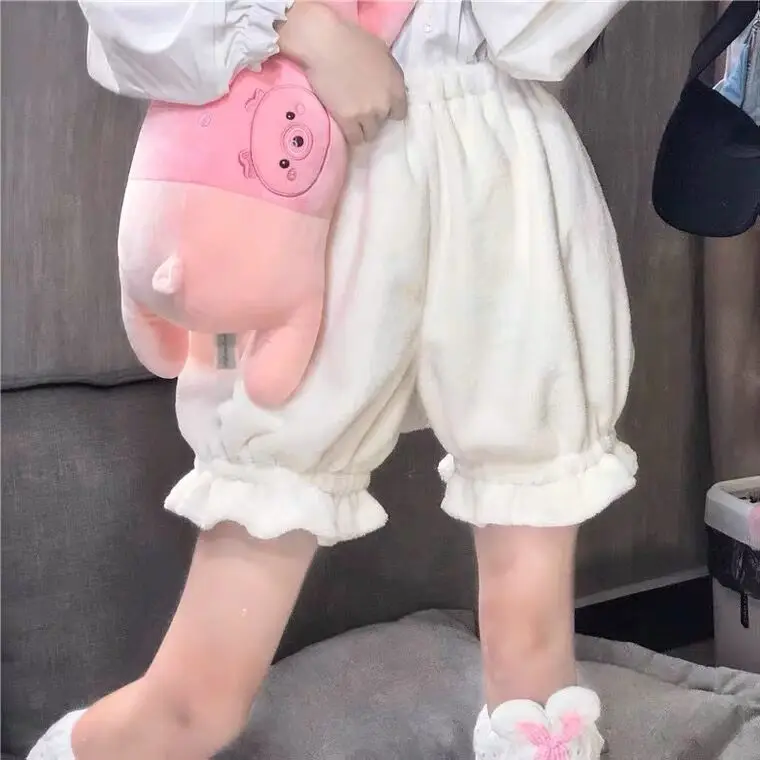 شورت نسائي شتوي حراري مخملي منتفخ - سروال لوليتا وتنورة JK، مبطن بالصوف، شورت أمان دافئ يمكن ارتداؤه