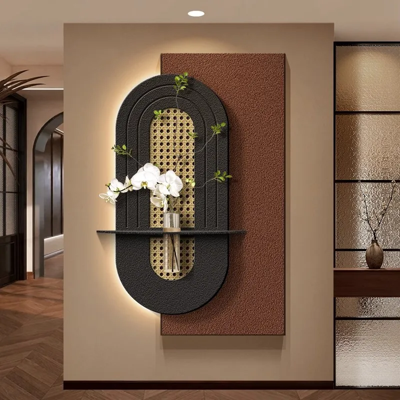 Art sandstone rattan decorative painting with hydrophilic green plants, living room hanging painting