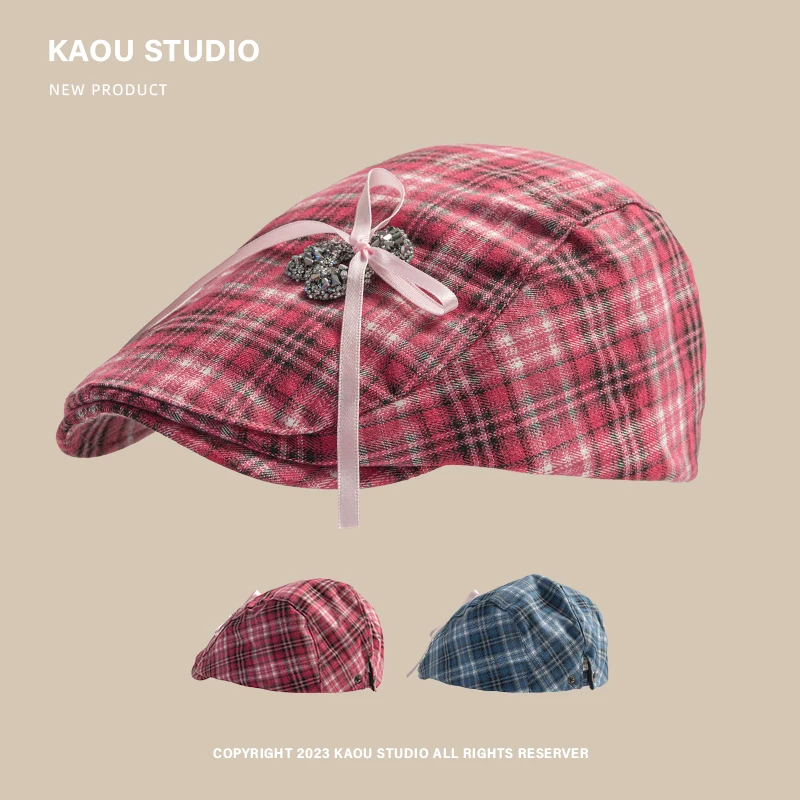 

Forward hat plaid beret temperament versatile painter hat
