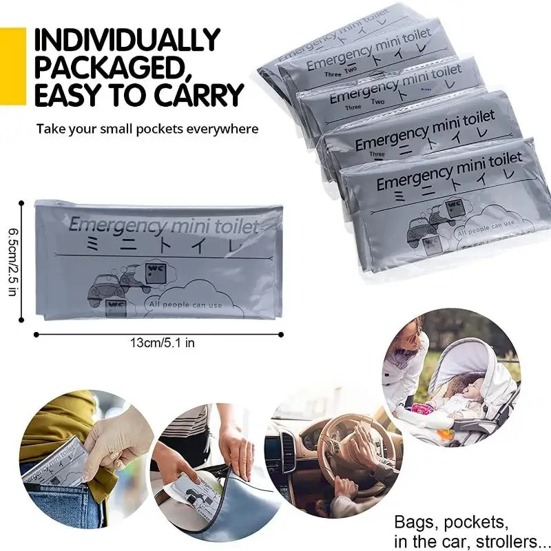 New 1/5/10pcs Vehicle Emergency  Bag Disposable  Bag Traffic Jam Self-driving Travel Unisex Portable ToiletAcc