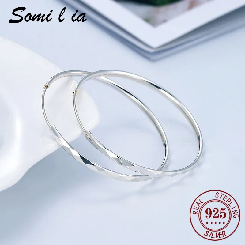 

SOMILIA 925 Sterling Silver Women's 30/40/50/60MM Round Big Hoop Earrings Wedding Fashion Jewelry For Women Ladys -22