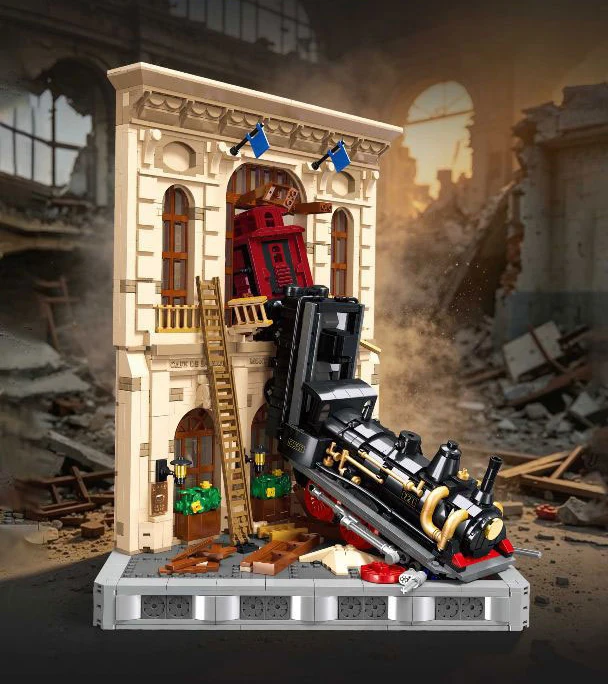 Unfallstelle Baustein-Spielset Eisenbahn-Konstruktionsset Entgleiseter Dampfzug Lernspielzeug Sammlerstück für Geschenke – Detail 6