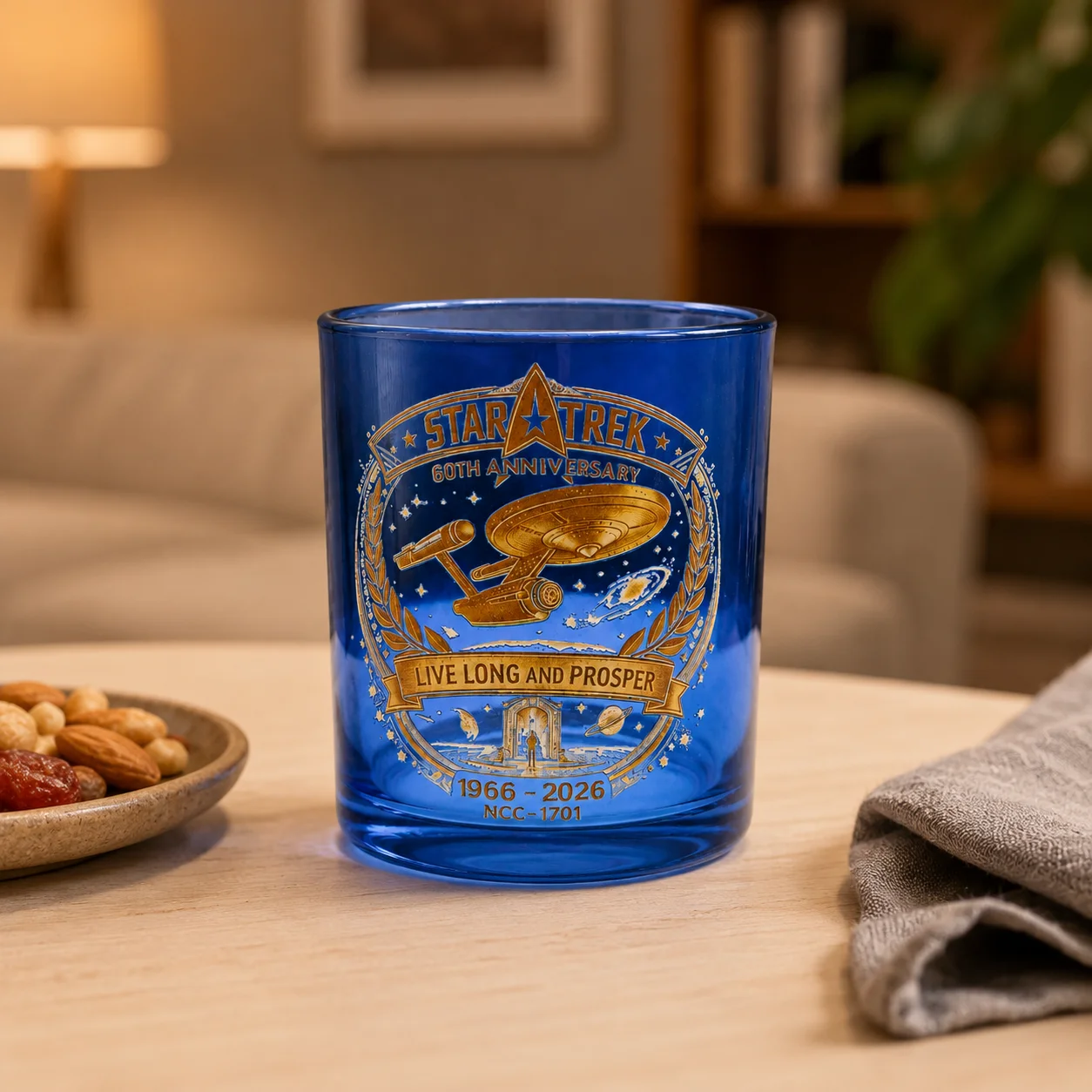 300ml Star Trek Blue Glass Cup Thick Base Printed Whiskey Tumbler for Home Bar Decoration