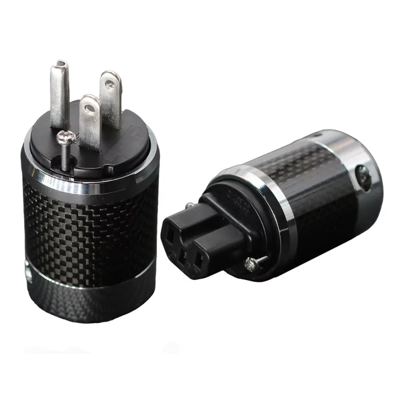 

99.9 Pure Silver US AC Jack YIVO Audio Hi-end Carbon Fiber DIY Electrical 3-Pin Power Plugs Connectors 15A Fuse (Male/Female)