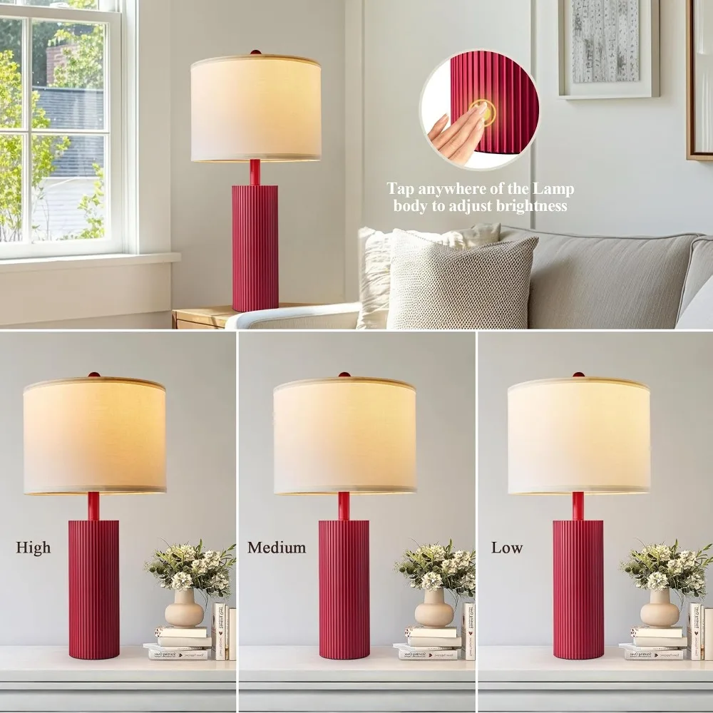 Red Touch Lamps Set of 2 with USB C+A Ports, 3-Way Dimmable, 2 LED Bulbs Included, Modern Table Lights for Living Room, Bedroom, Nightstand view 2