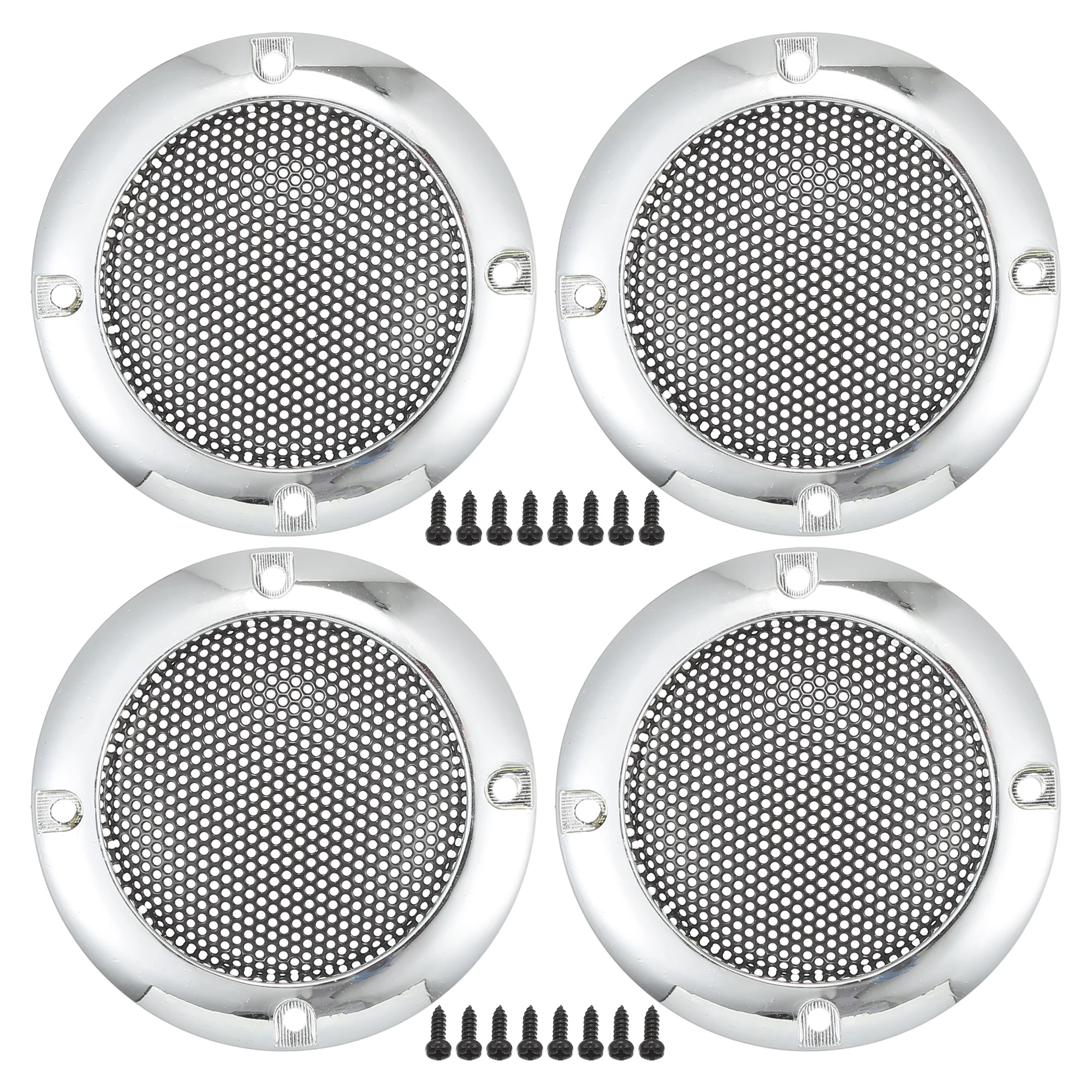 X Autohaux Grille Speaker Cover Mesh 4 Pcs Audio Subwoofer Guard Black Metal Conversion Round Net Cover Loudspeaker Accessories