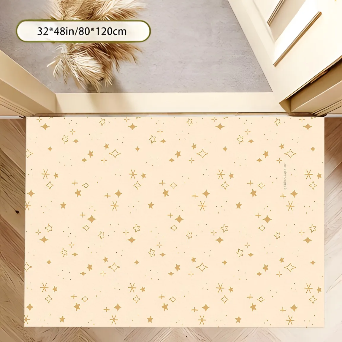 Milky Apricot Base Gold Starburst Pattern Rug, Minimalist Stylish Carpet for Living Room Bedroom, Home Decor