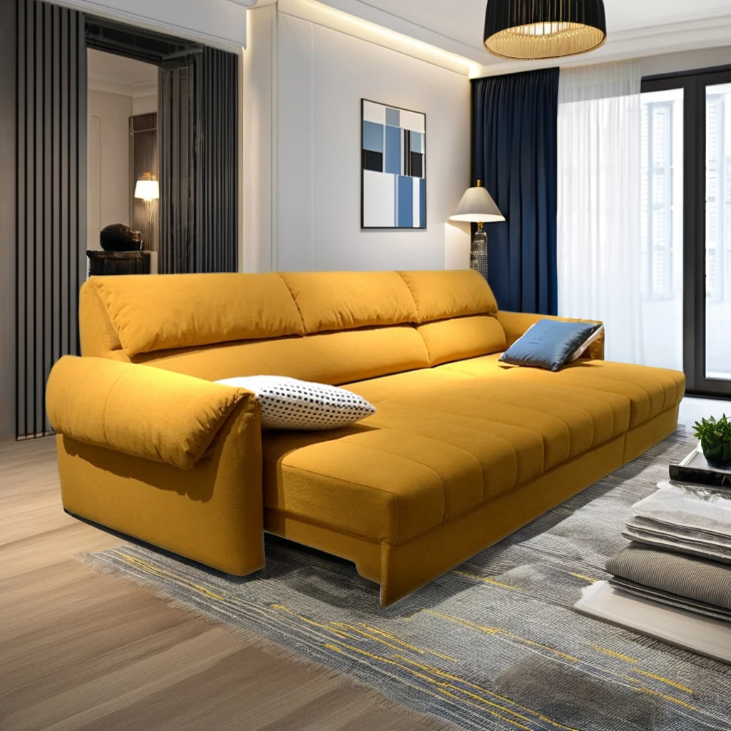 #Italian Minimalist Elephant Ears Light Luxury Electric Fabric Sofa Bed Living Room Straight Row Household Dual-use Sofa Set