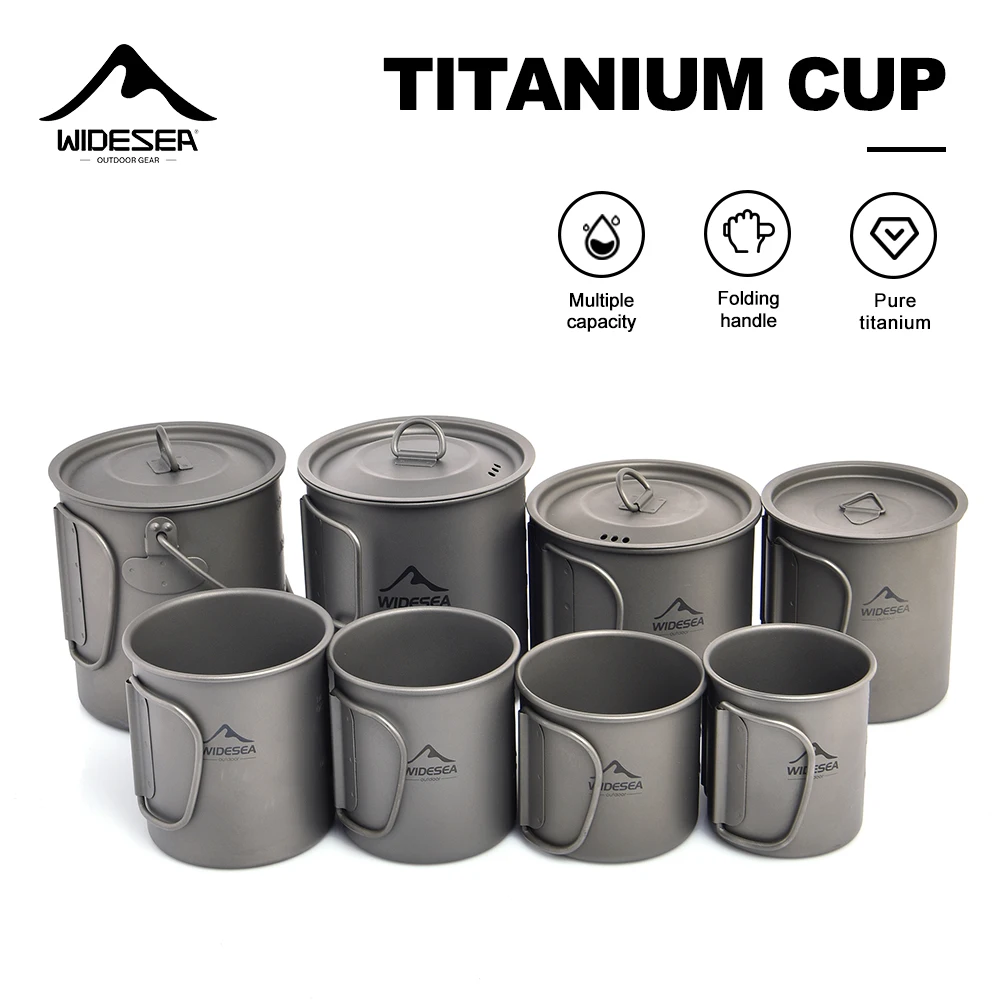 Copo de Camping Ultralight em Titânio Puro Widesea com Alça Dobrável, Várias Capacidades, Caneca Portátil para Caminhadas e Backpacking