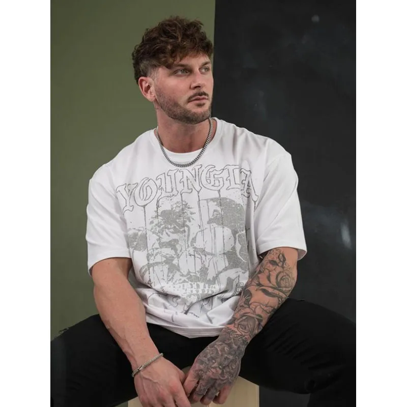 T-shirts Men New Hip Hop Short Sleeve Men Loose T-shirt Men 100%cotton Round Neck Fitness Running Short Sleeve Men T-shirts