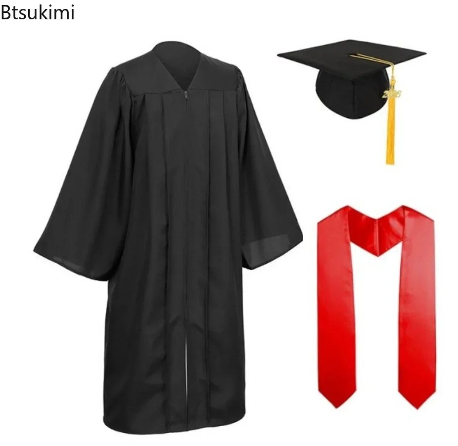 Adult Graduation Costume Bachelor Degree Gown Academinc Uniform Unisex Graduation Photography Performance Robe Shawl Hat Set