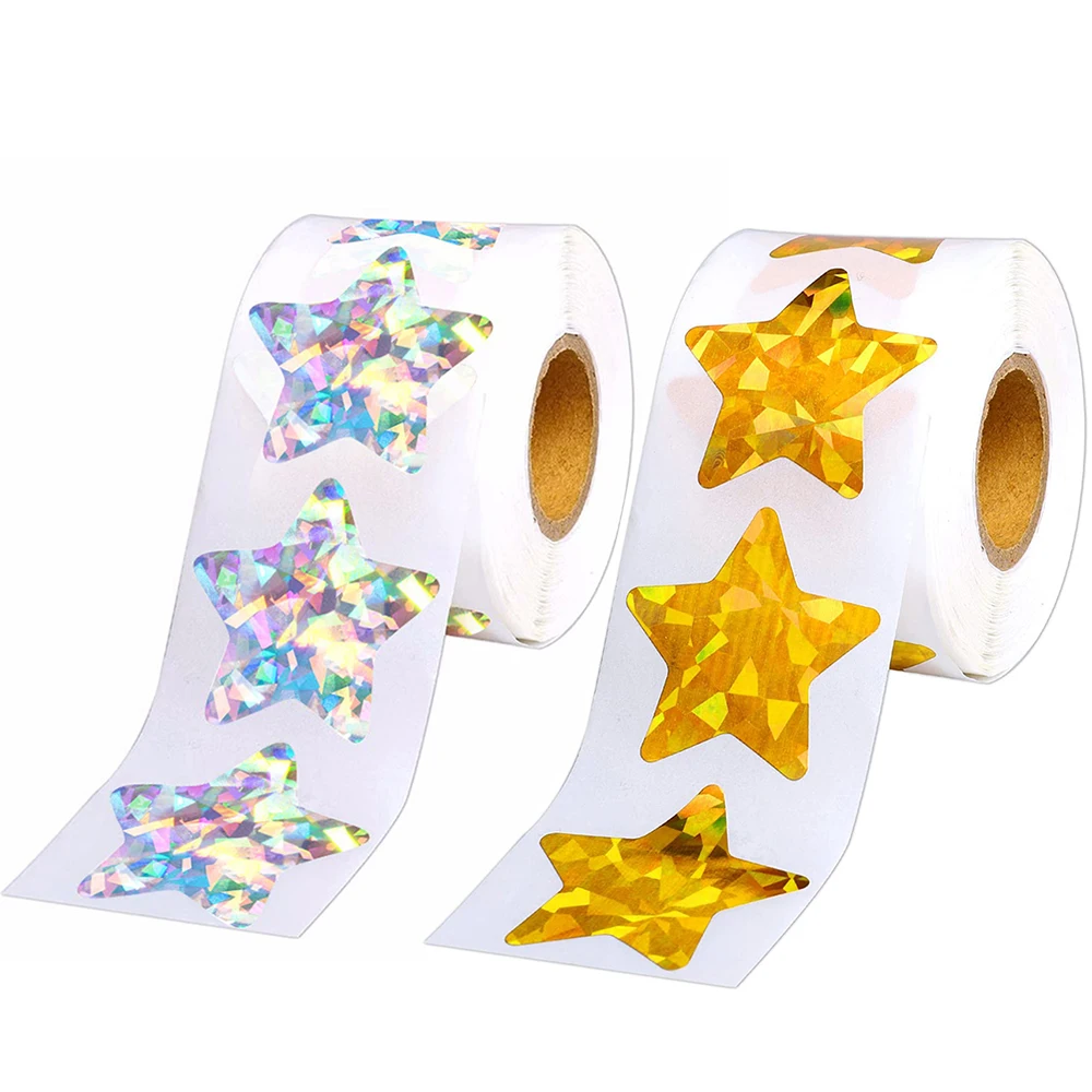 50-500pcs Holographic Silver Star Stickers For Kids Reward Gold  Foil Star Stickers Labels For Wall Crafts Classroom Supplies